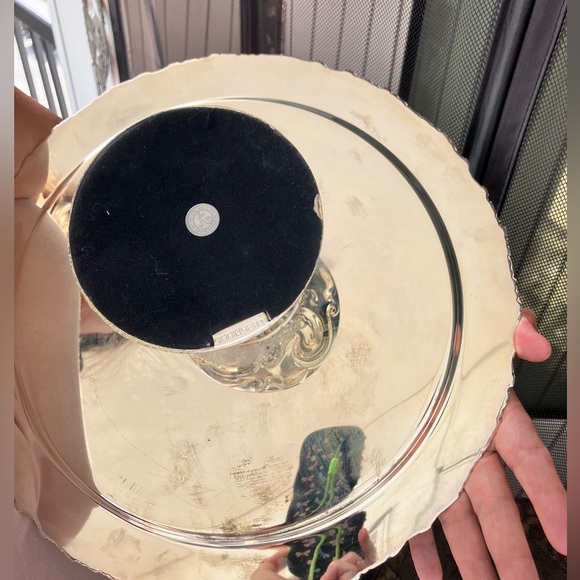 GODINGER SILVER PLATED APPLIED BORDER CAKE PLATE WITH STAND & SERVER - Picture 6 of 12